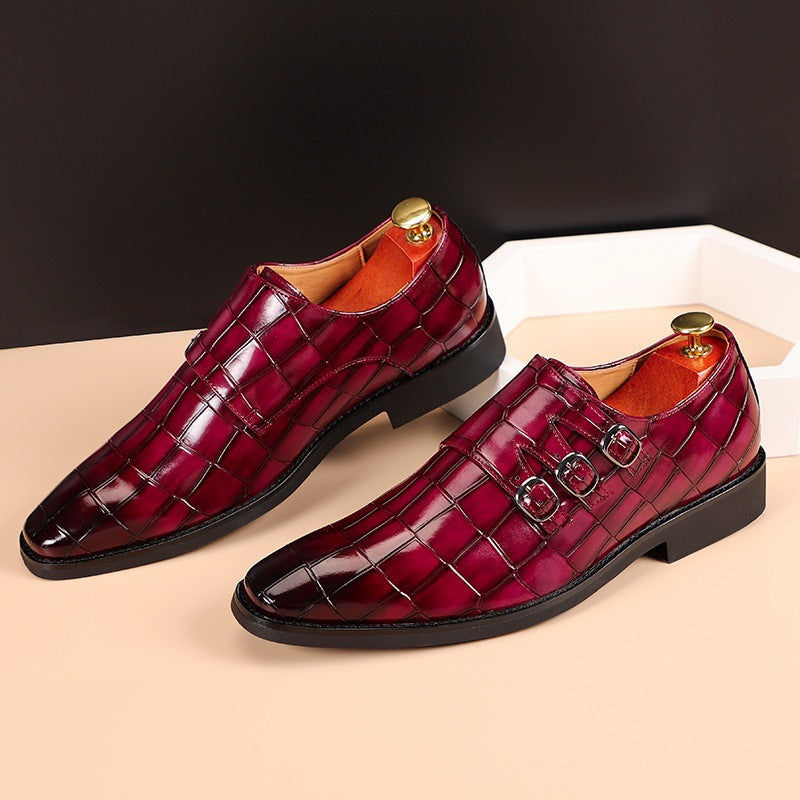 Chaussures habillées homme double boucle monk effet crocodile cuir synthétique