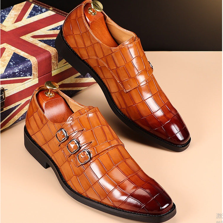Chaussures habillées homme double boucle monk effet crocodile cuir synthétique