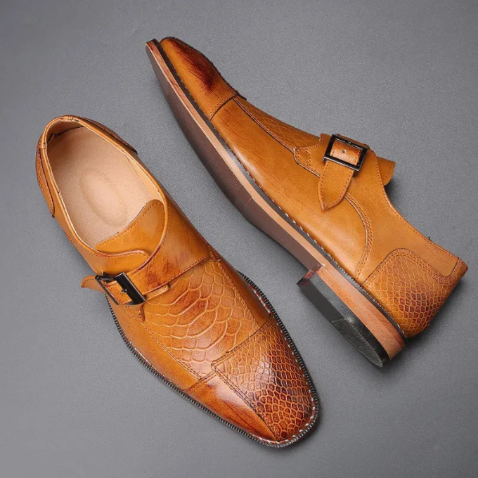 Chaussures habillées homme boucle monk effet crocodile cuir synthétique