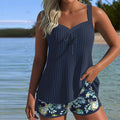 Tankini femme deux pièces débardeur ventre plat shorty imprimé floral grande taille