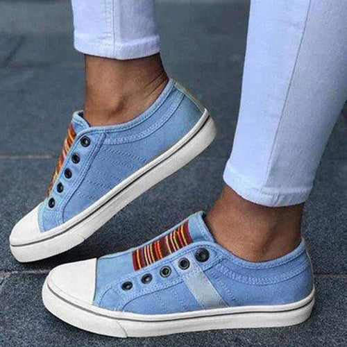 Baskets femme sans lacets toile semelle plate sneakers casual confort été