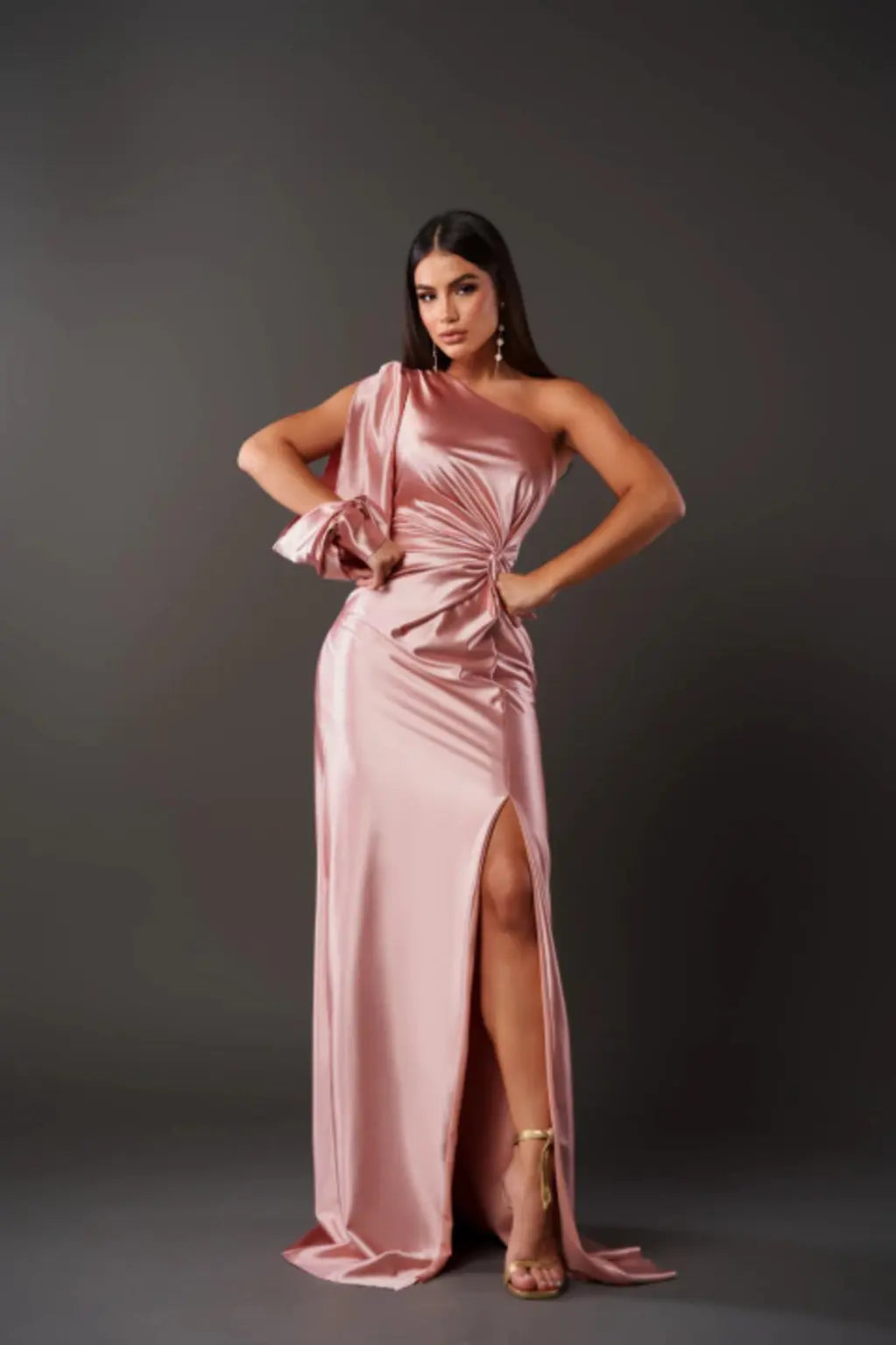 Robe longue asymétrique femme une épaule drapée fendue élégante soirée