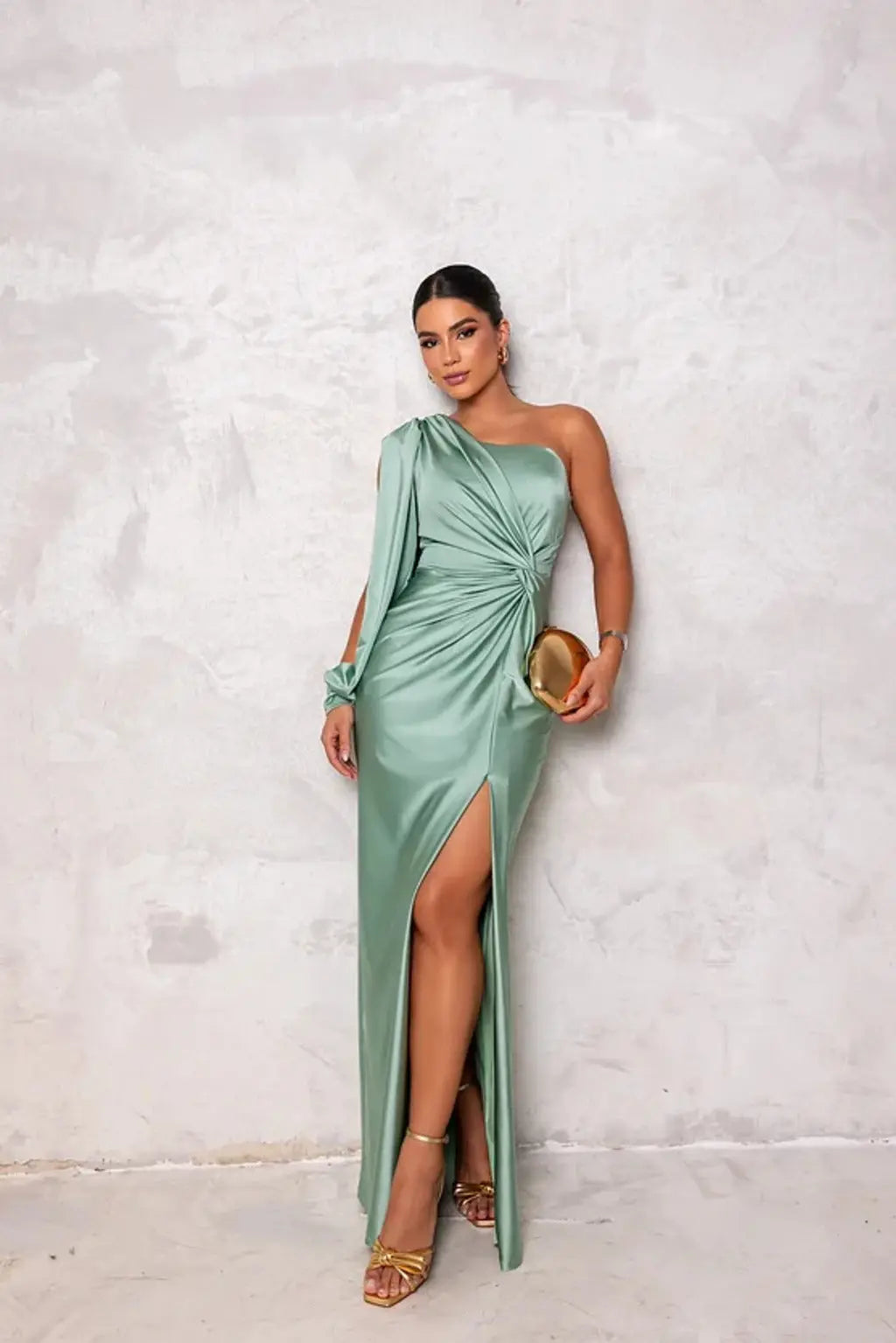 Robe longue asymétrique femme une épaule drapée fendue élégante soirée