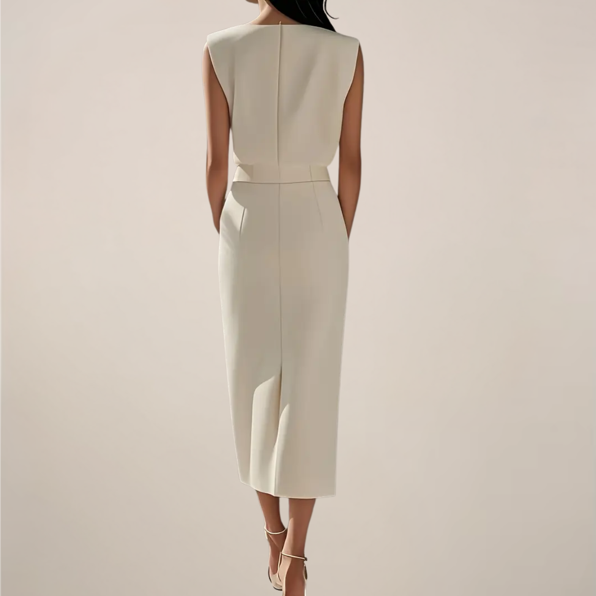 Robe midi femme cintrée à boutons décoratifs et fente élégante