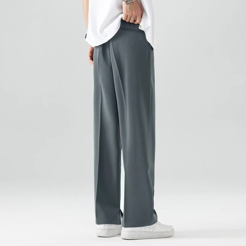 Pantalon homme coupe droite taille élastique plis avant poches latérales fluide