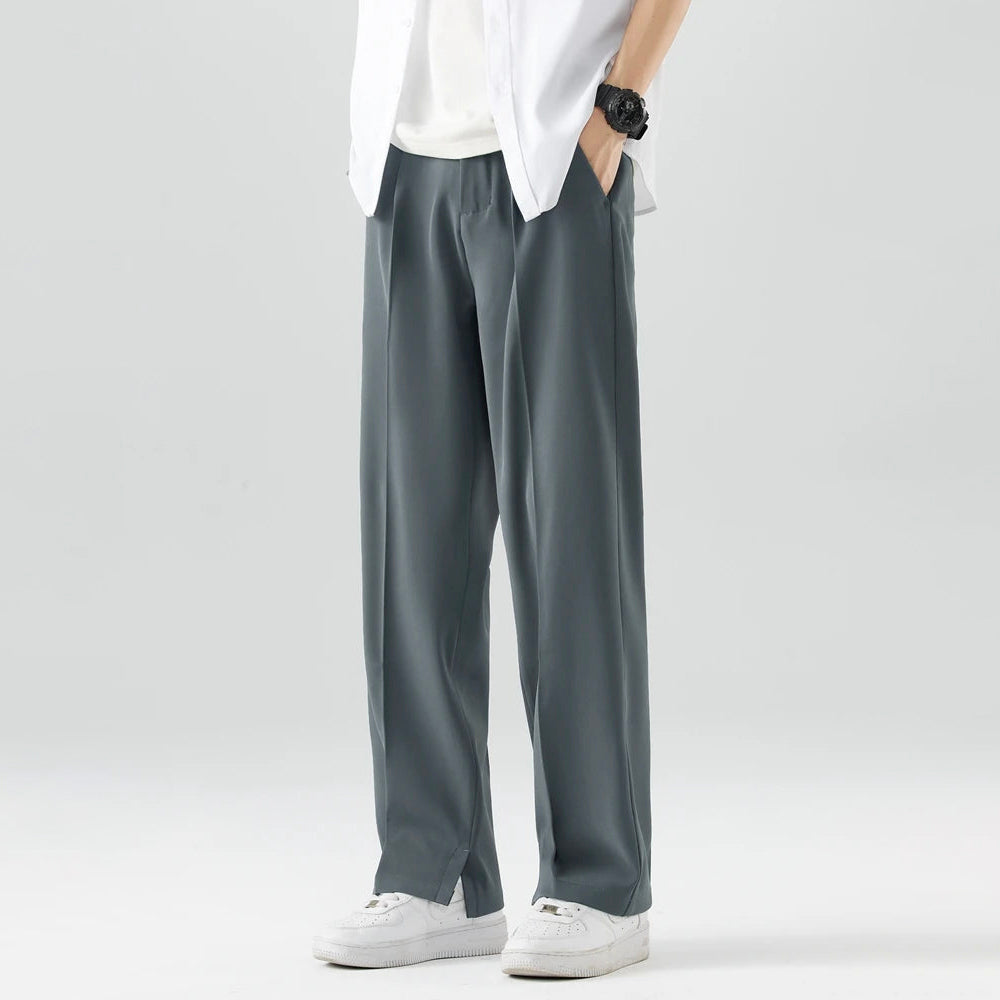 Pantalon homme coupe droite taille élastique plis avant poches latérales fluide