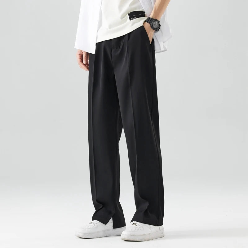Pantalon homme coupe droite taille élastique plis avant poches latérales fluide