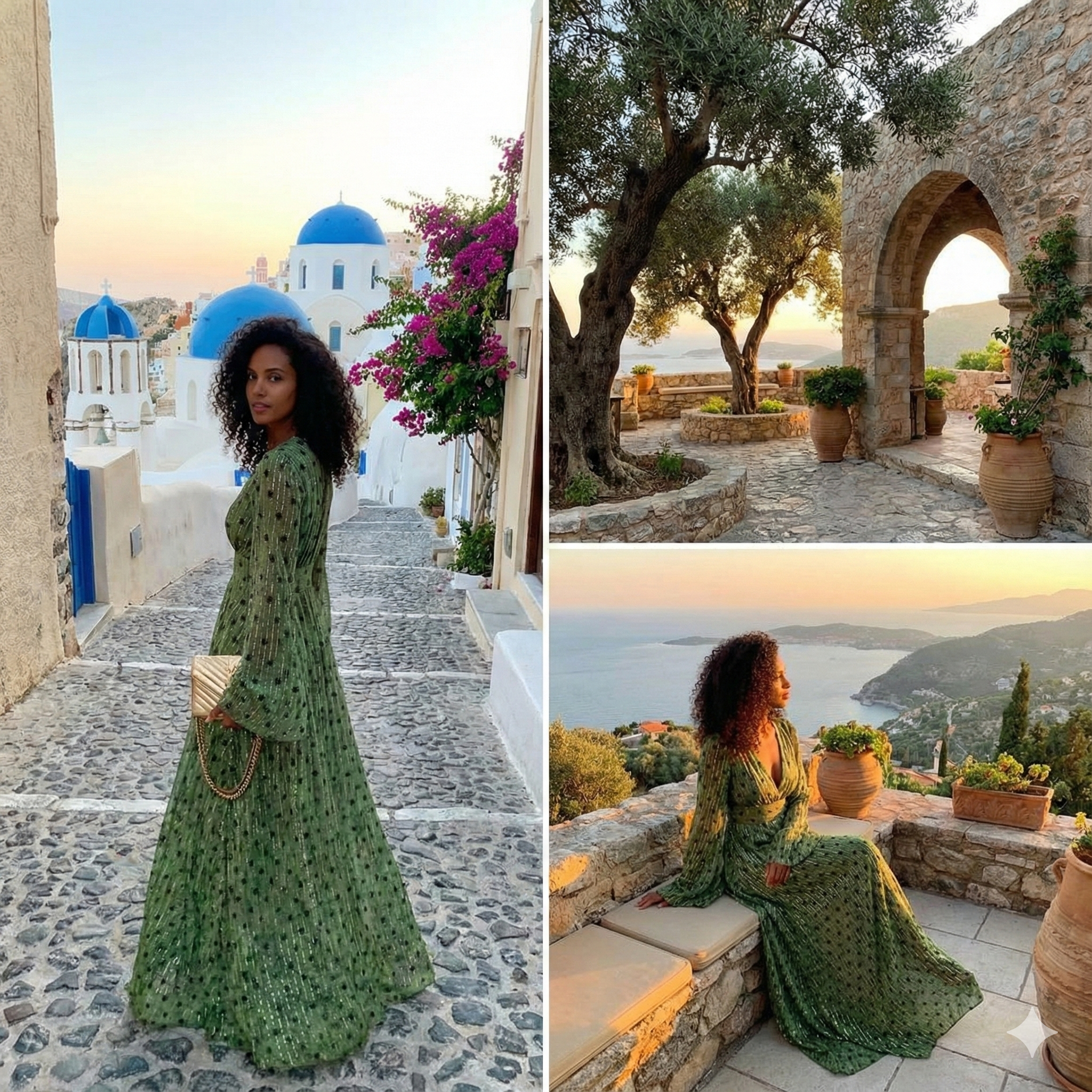 Robe longue femme à pois avec col V plongeant et manches longues fluides