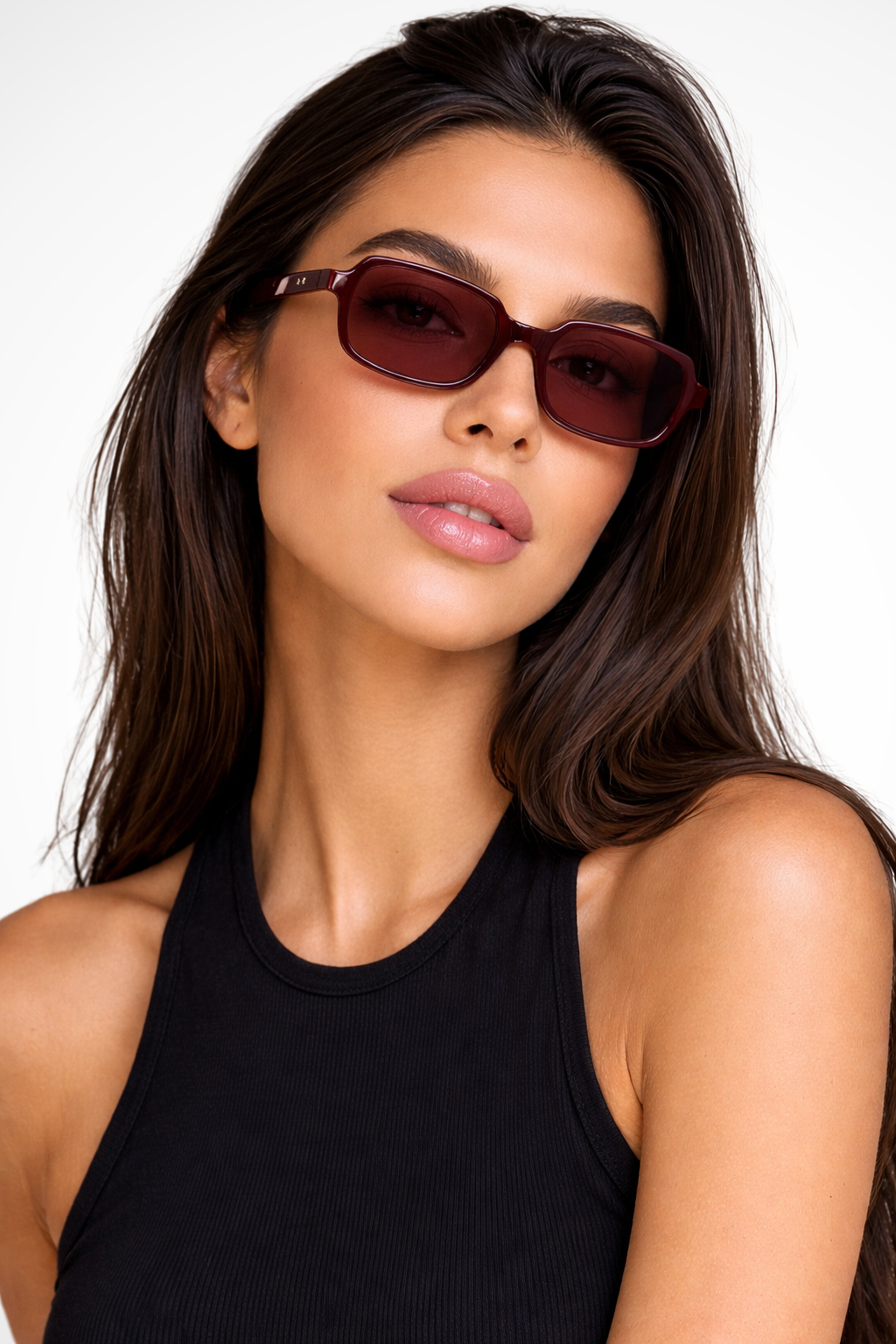 Lunettes de soleil rectangulaires femme rétro verres teintés UV400 monture fine