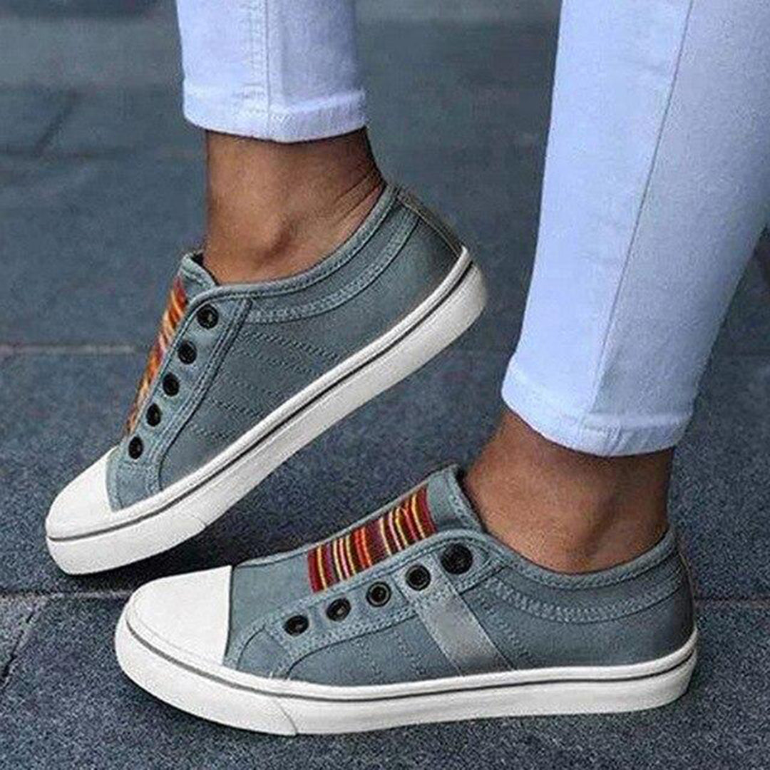 Baskets femme sans lacets toile semelle plate sneakers casual confort été