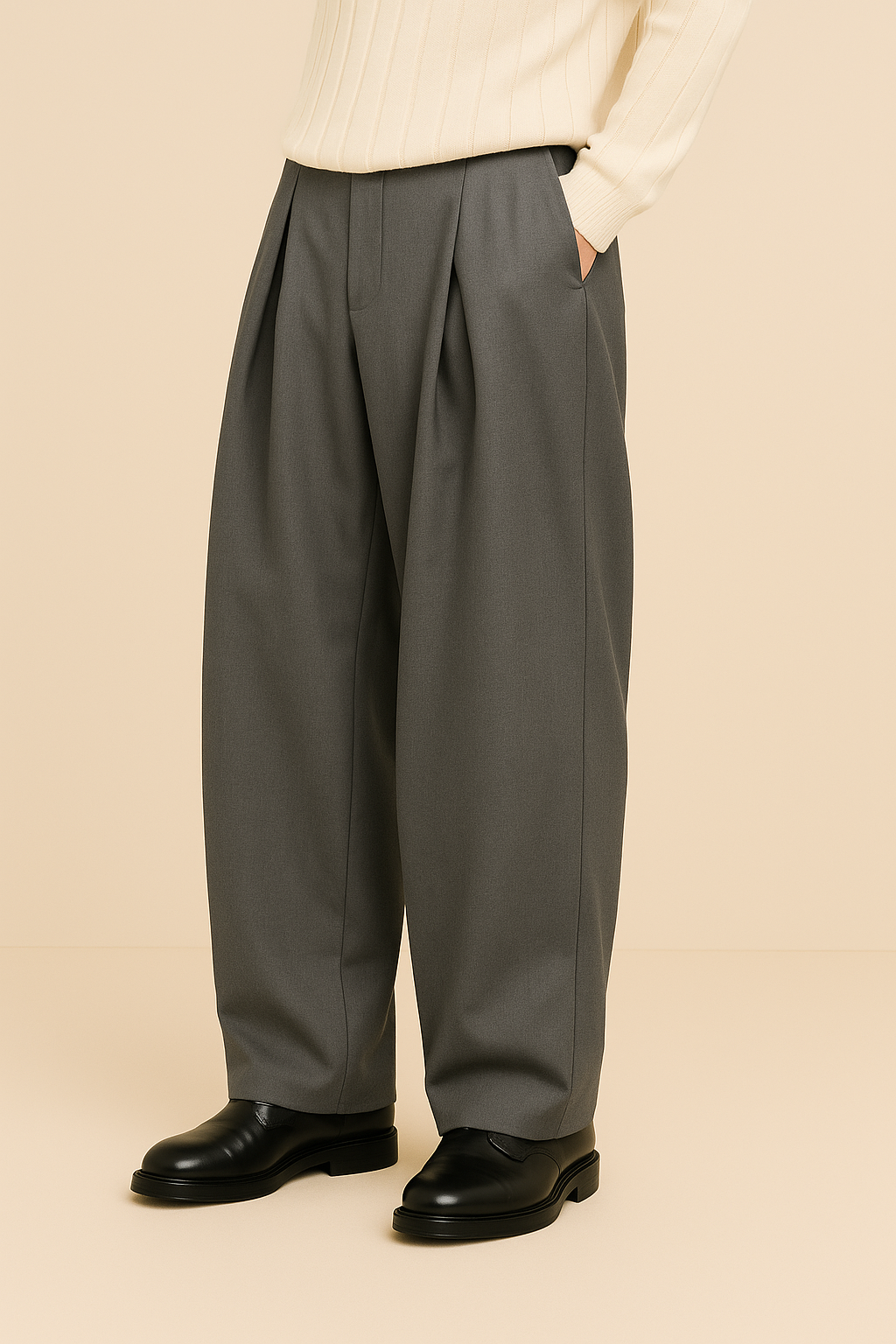 Pantalon homme costume jambes larges taille haute pinces coupe oversize