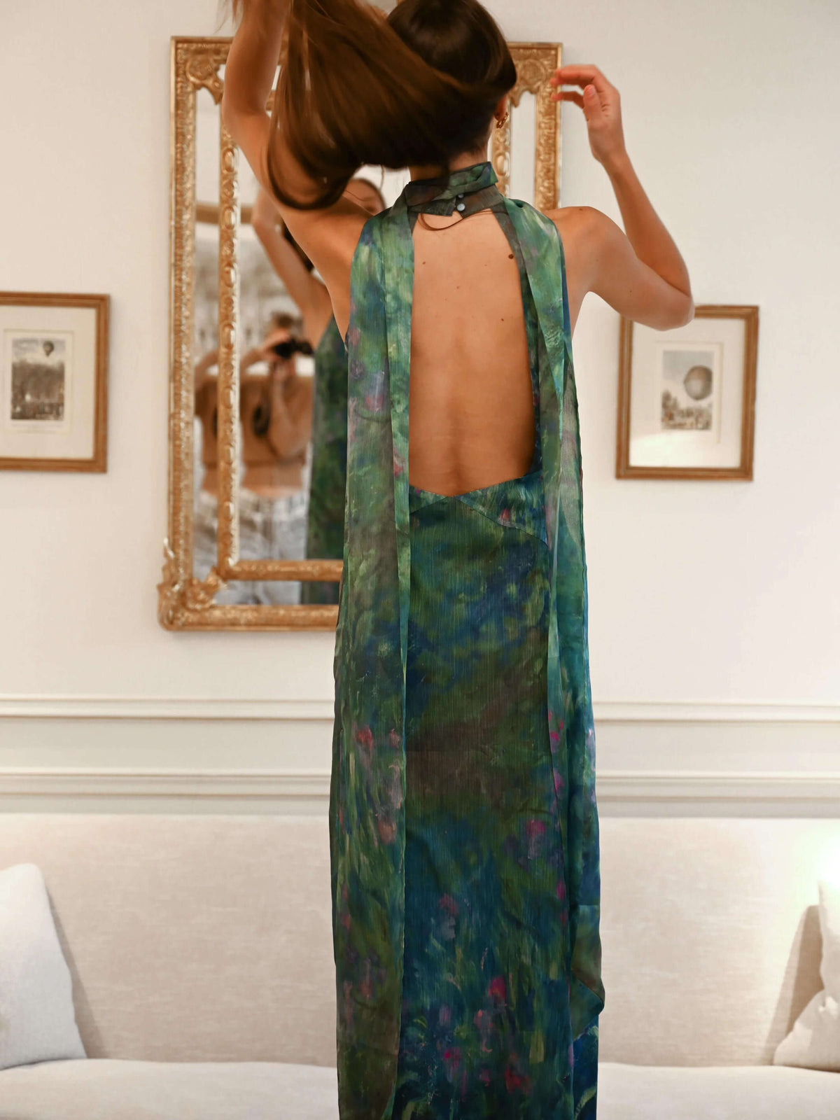 Robe longue femme col halter sans manches coupe ajustée imprimé floral