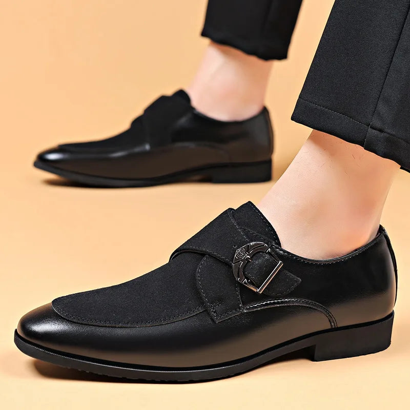 Chaussures habillées homme boucle monk cuir synthétique empiècement suédine