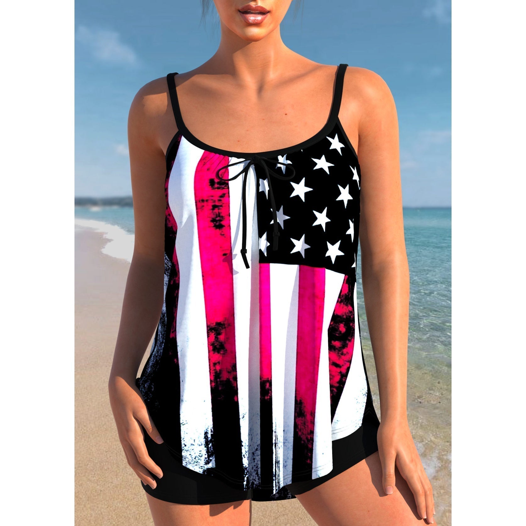Tankini femme deux pièces débardeur ventre plat shorty