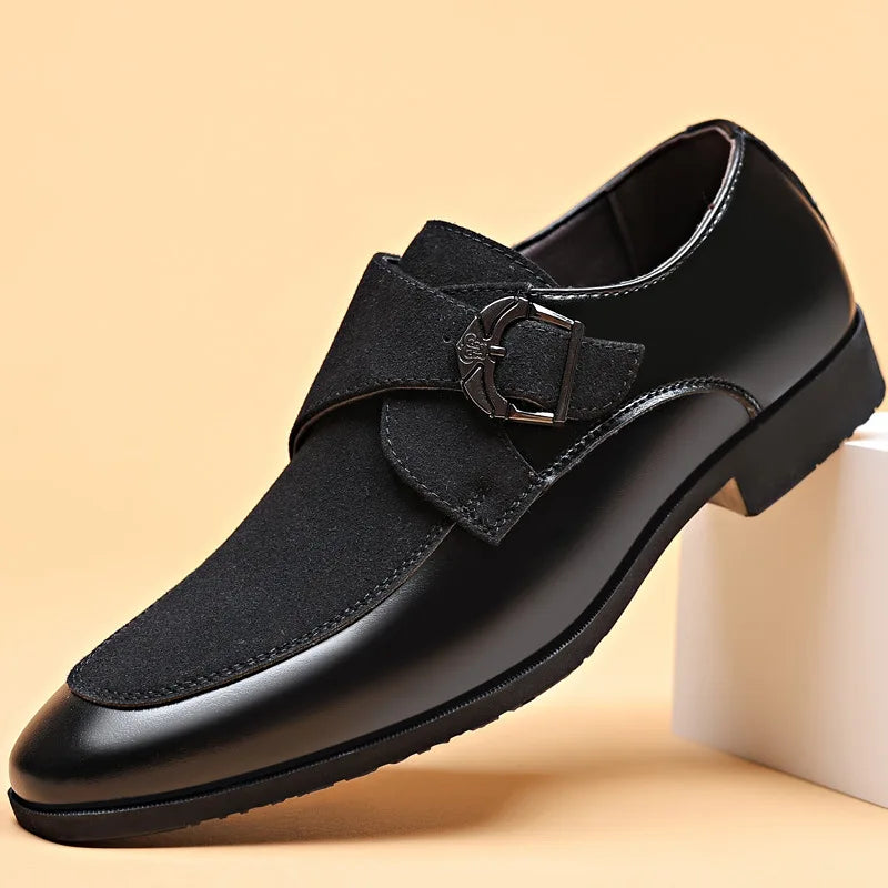 Chaussures habillées homme boucle monk cuir synthétique empiècement suédine