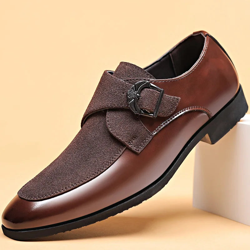 Chaussures habillées homme boucle monk cuir synthétique empiècement suédine
