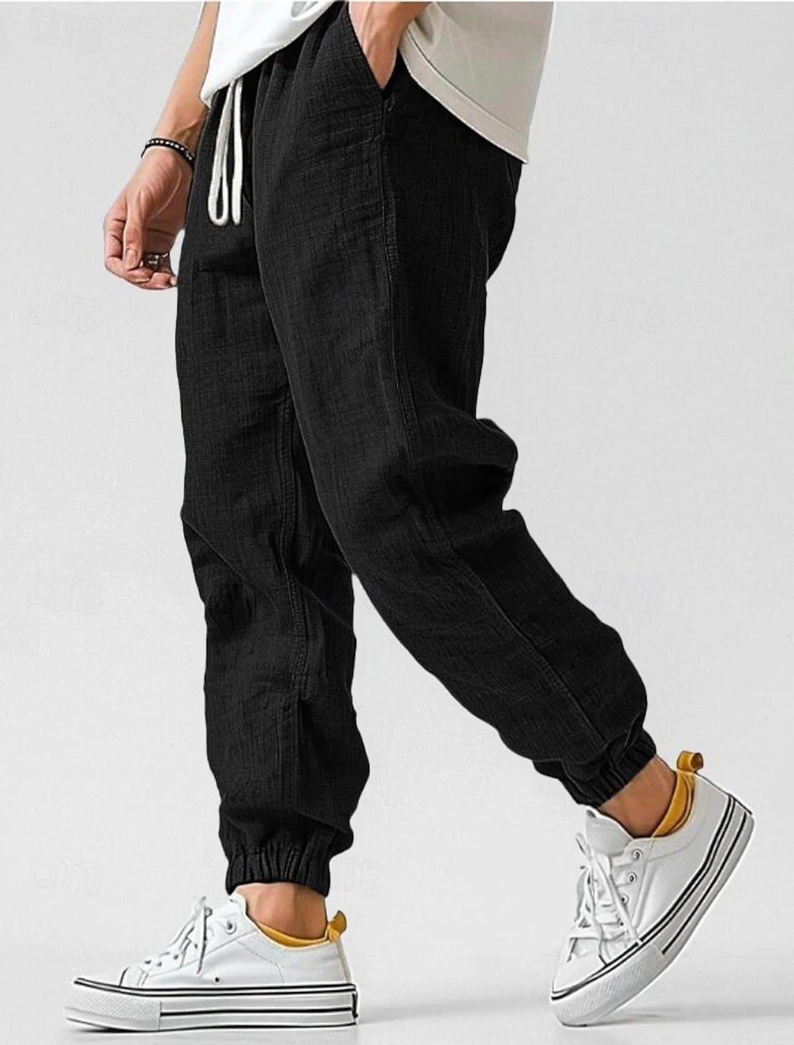 Pantalon jogger homme en lin mélangé taille élastique cordon de serrage léger