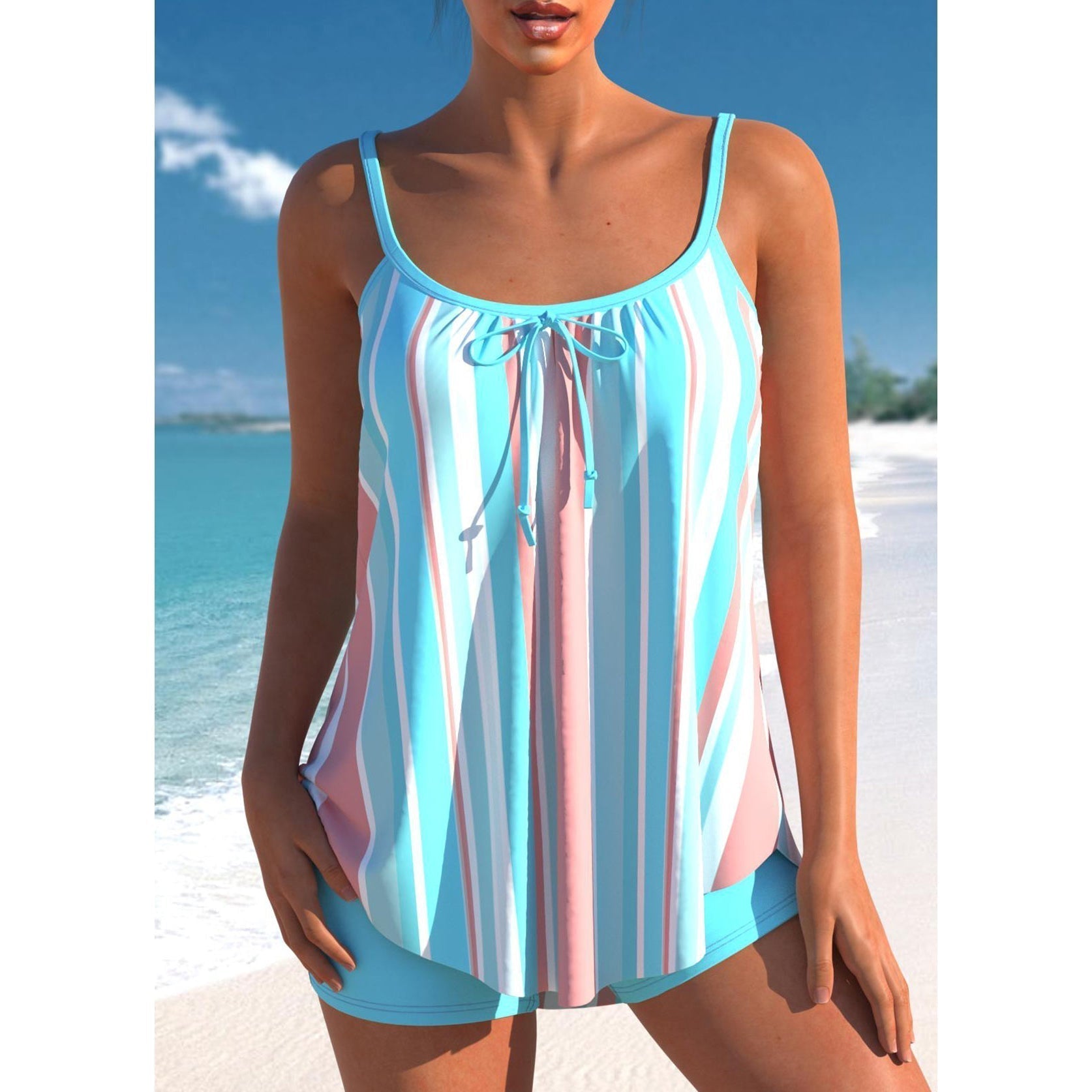 Tankini femme deux pièces débardeur ventre plat shorty