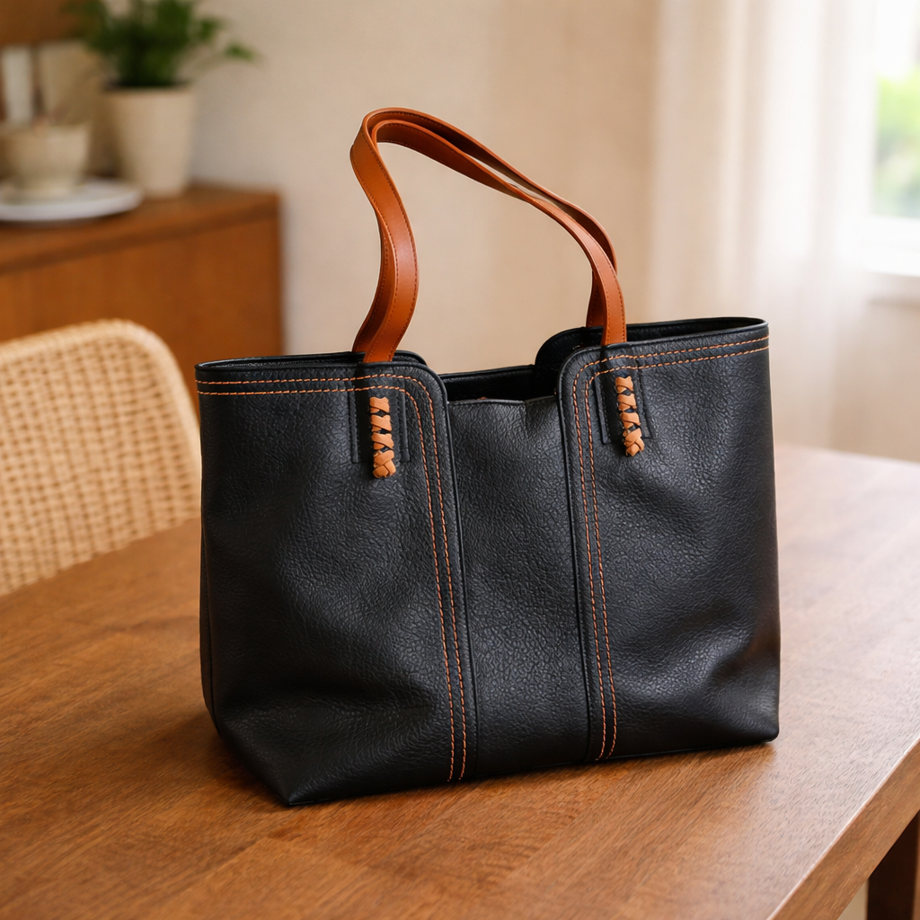 Sac cabas femme cuir synthétique grand format porté épaule tote structuré anses contrastées