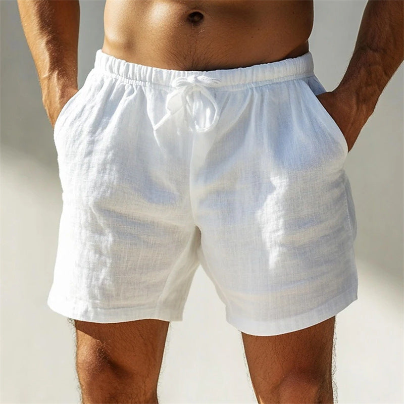 Short homme en lin cordon de serrage taille élastique coupe ample