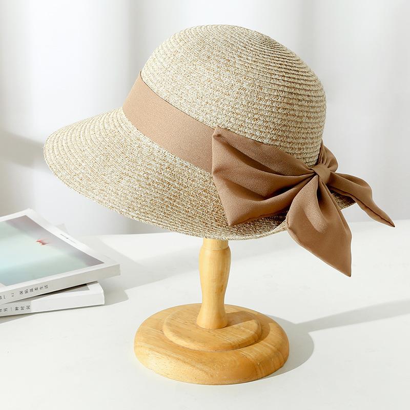 Chapeau soleil femme paille large bord ruban nœud satin plage
