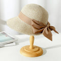 Chapeau soleil femme paille large bord ruban nœud satin plage
