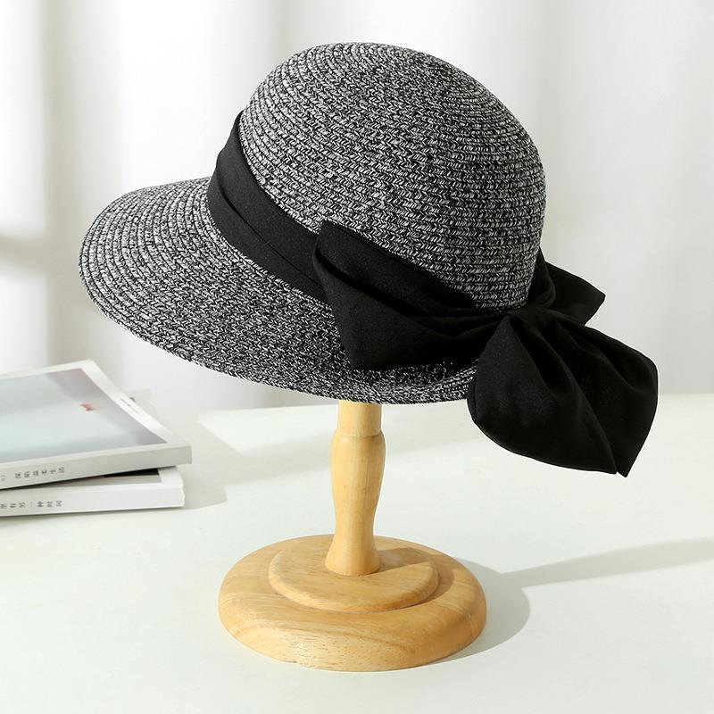 Chapeau soleil femme paille large bord ruban nœud satin plage