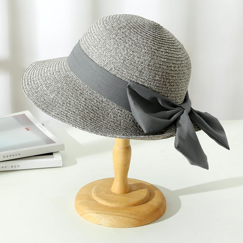 Chapeau soleil femme paille large bord ruban nœud satin plage