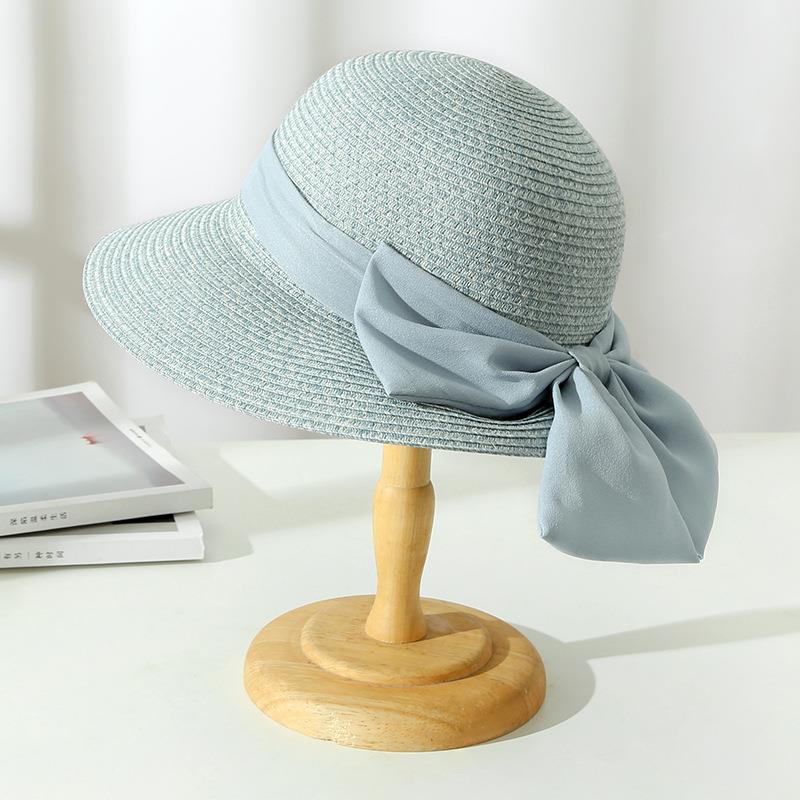 Chapeau soleil femme paille large bord ruban nœud satin plage