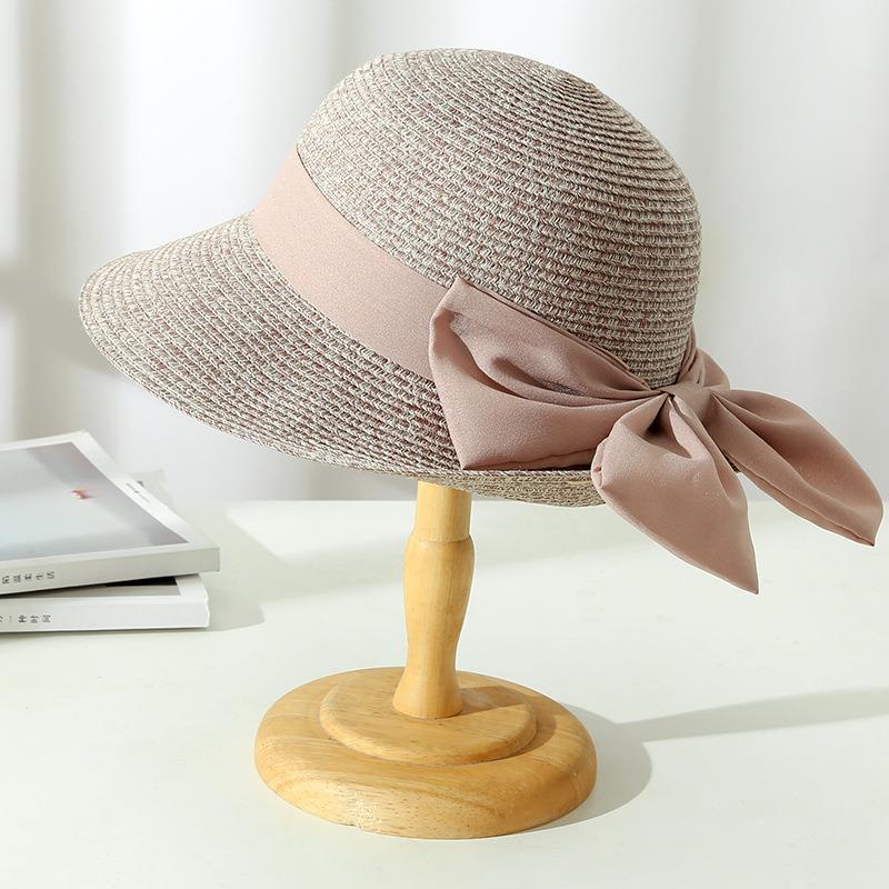 Chapeau soleil femme paille large bord ruban nœud satin plage