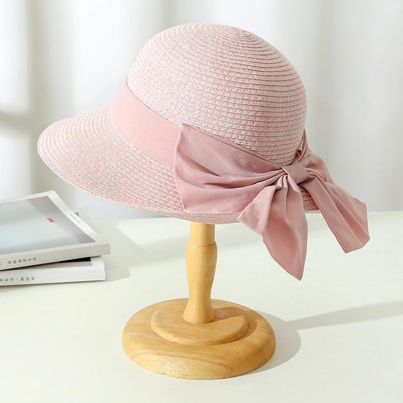 Chapeau soleil femme paille large bord ruban nœud satin plage