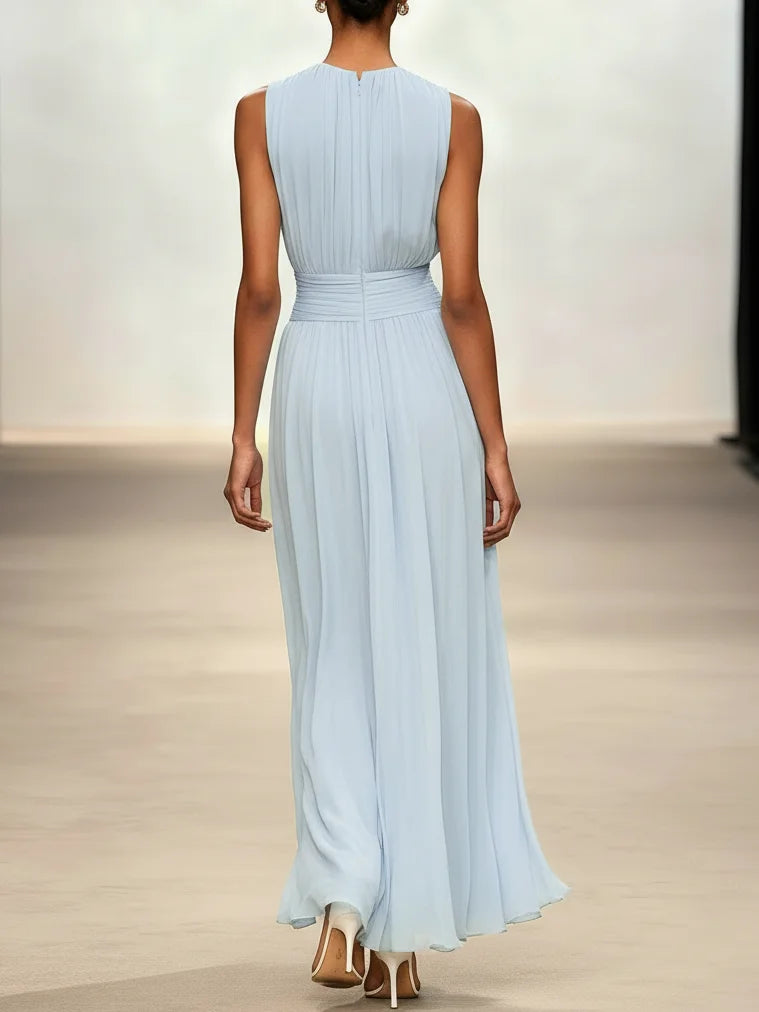 Robe longue mousseline sans manches col rond invitée mariage