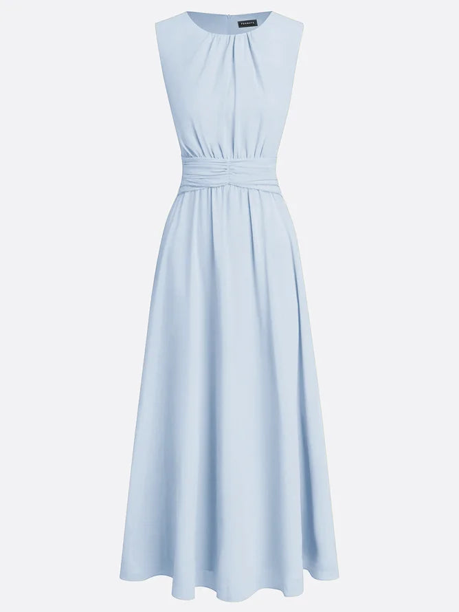 Robe longue mousseline sans manches col rond invitée mariage