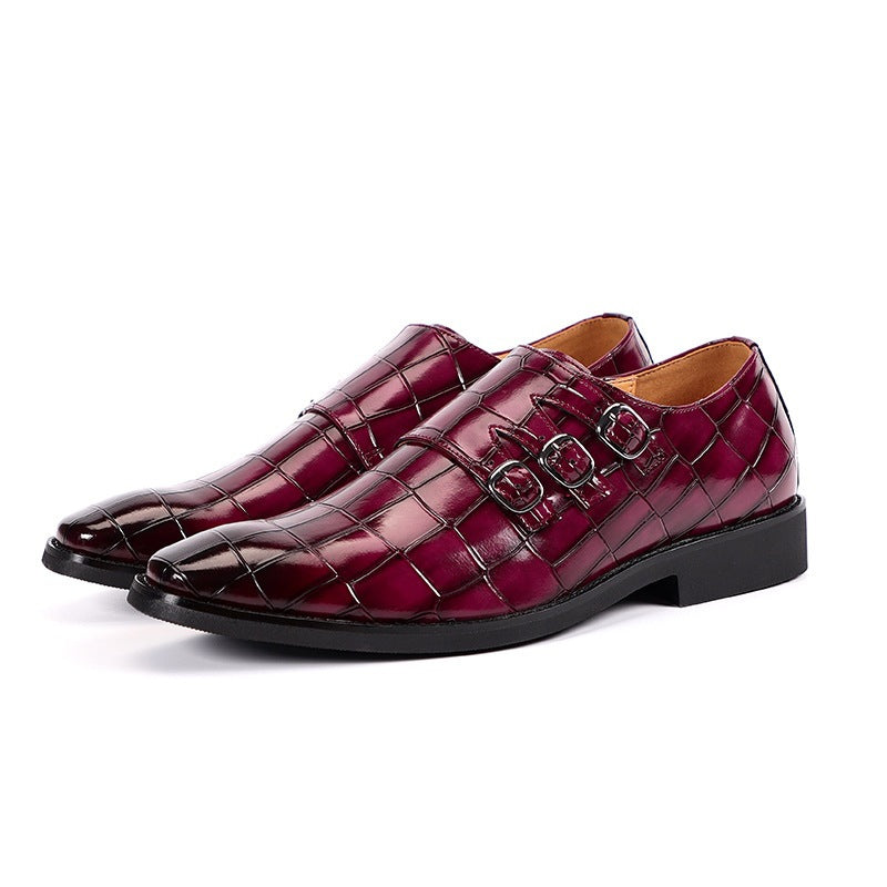 Chaussures habillées homme double boucle monk effet crocodile cuir synthétique