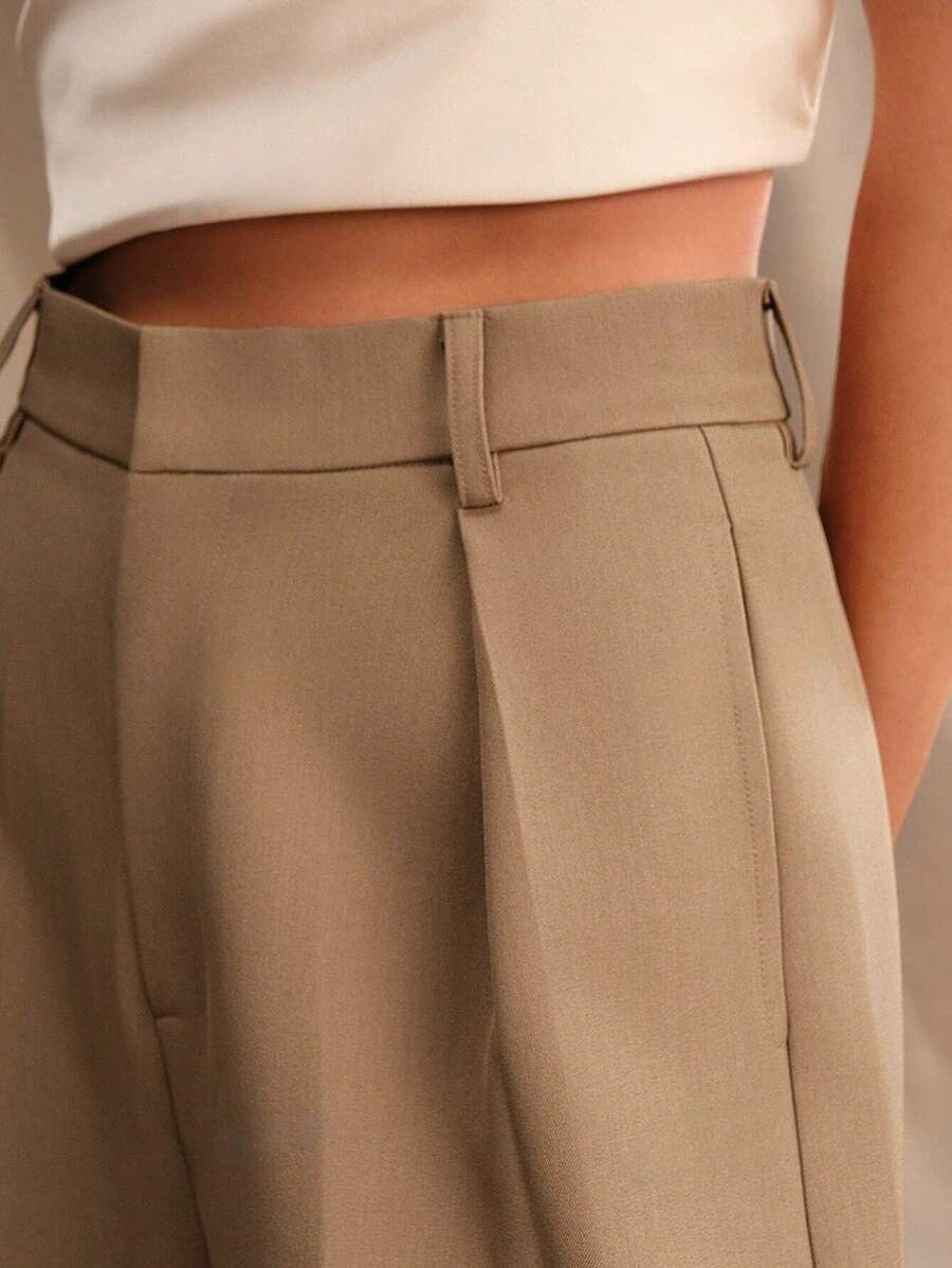 Pantalon large femme taille haute plis avant coupe fluide palazzo
