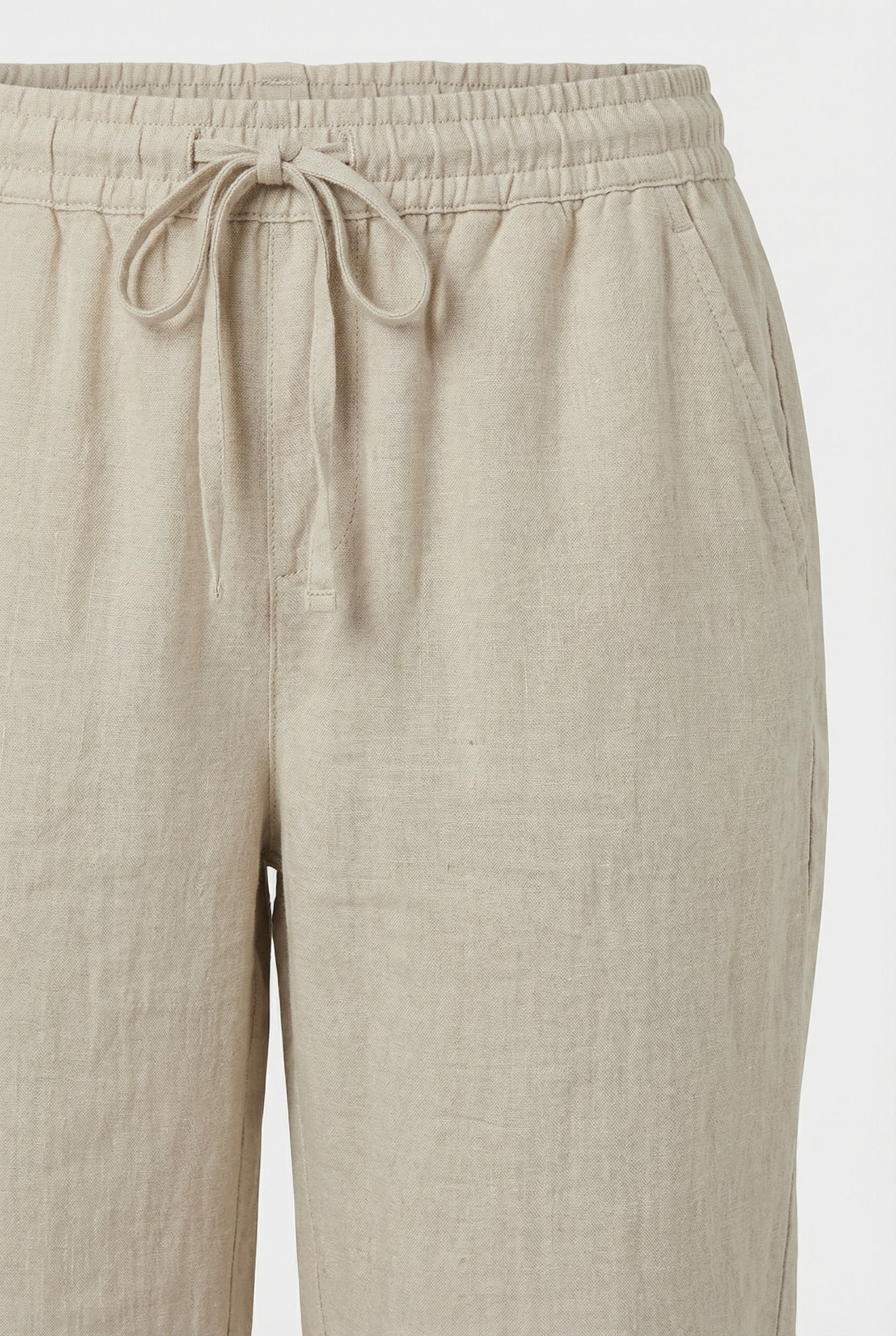 Pantacourt femme en lin taille élastique cordon de serrage poches coupe ample