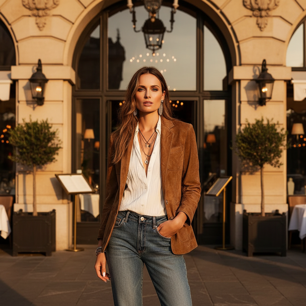 Blazer femme effet daim coupe cintrée boutons col tailleur