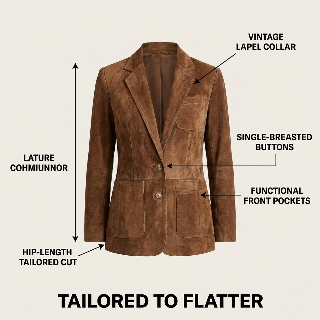 Blazer femme effet daim coupe cintrée boutons col tailleur