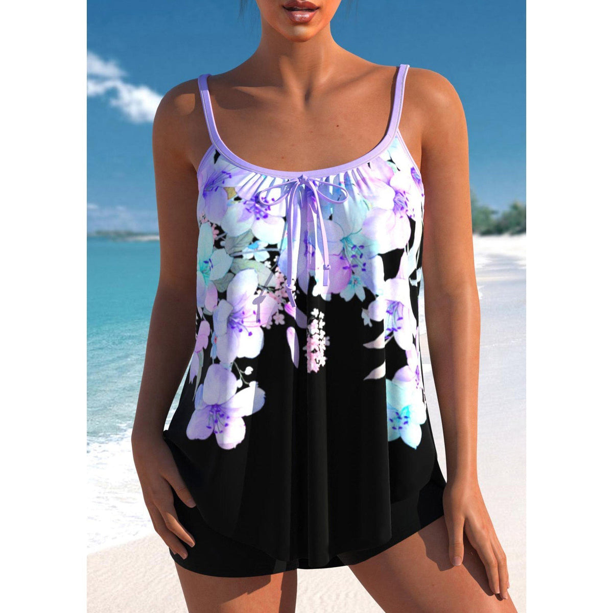 Tankini femme deux pièces débardeur ventre plat shorty