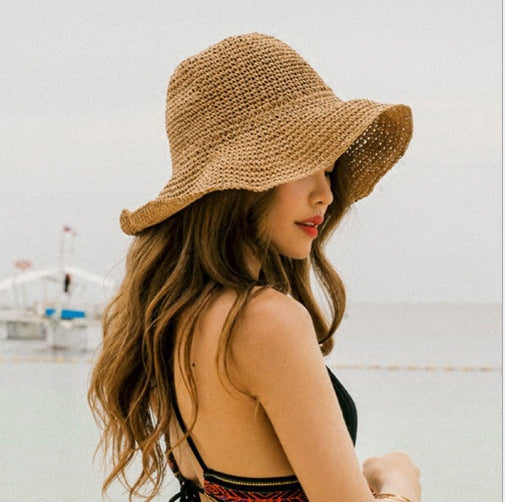 Chapeau paille femme large bord souple bob plage protection soleil