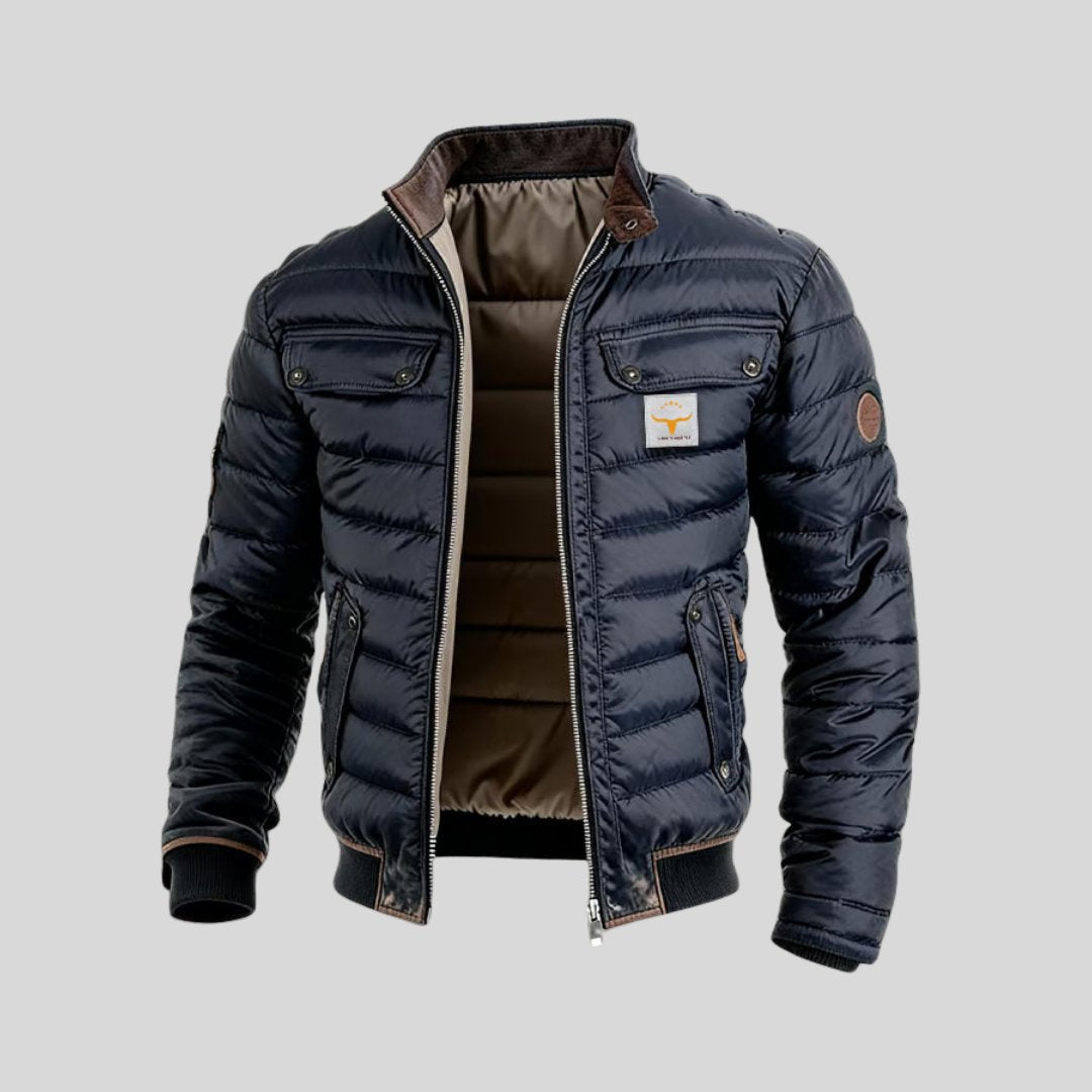 Doudoune homme matelassée légère col montant zippée résistante vent