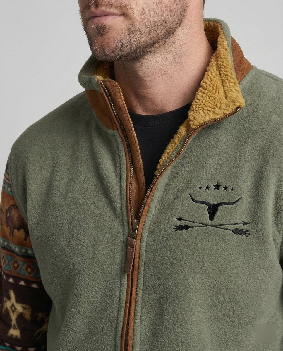 Veste polaire homme doublée sherpa zippée imprimé aztec col montant