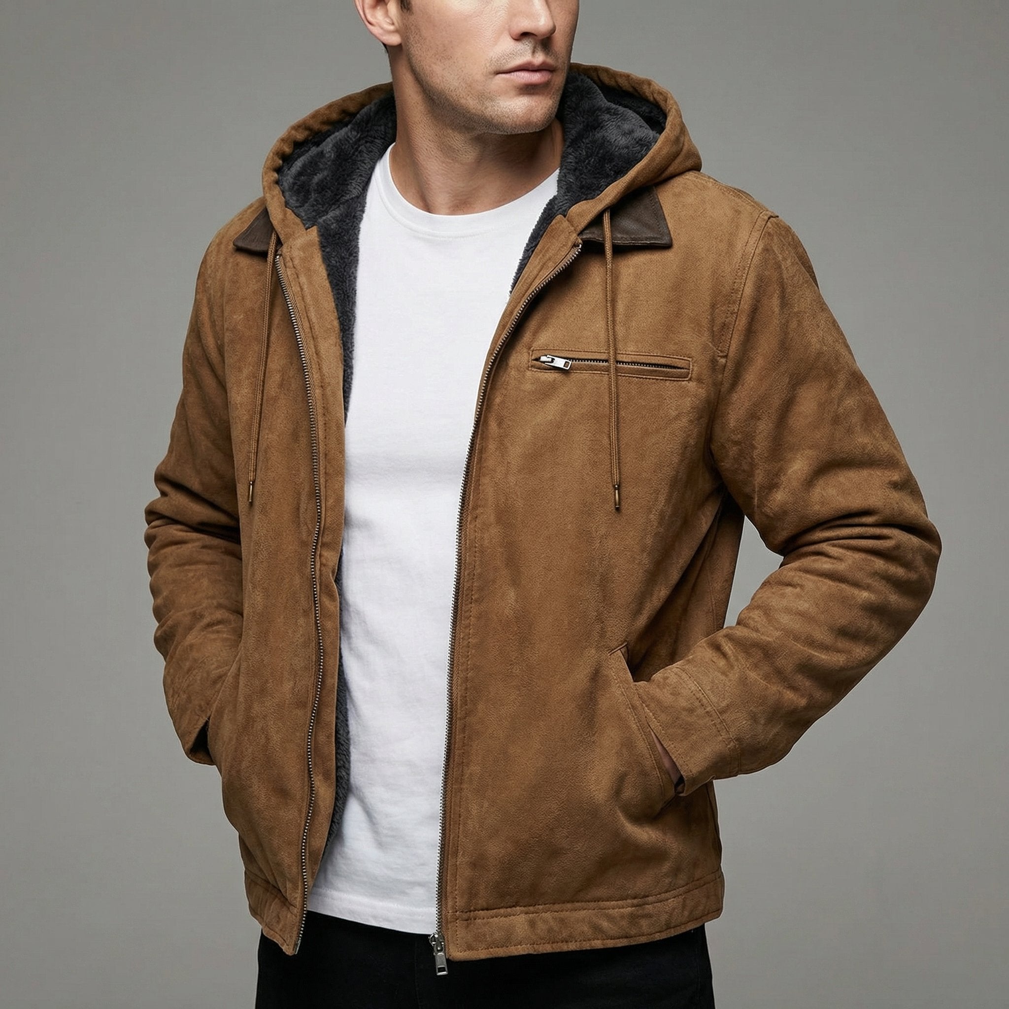 Veste homme capuche doublée polaire zippée style outdoor poches