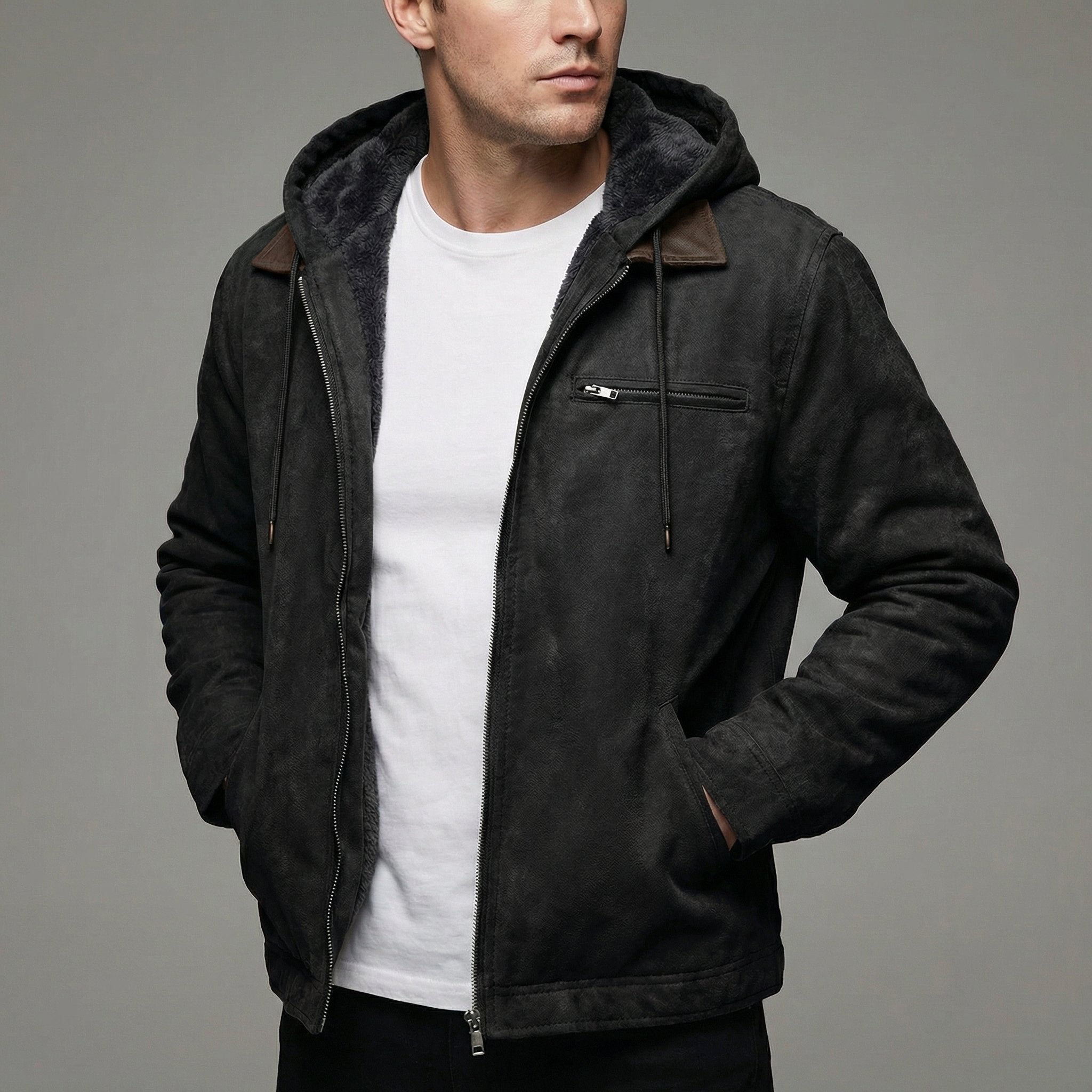 Veste homme capuche doublée polaire zippée style outdoor poches