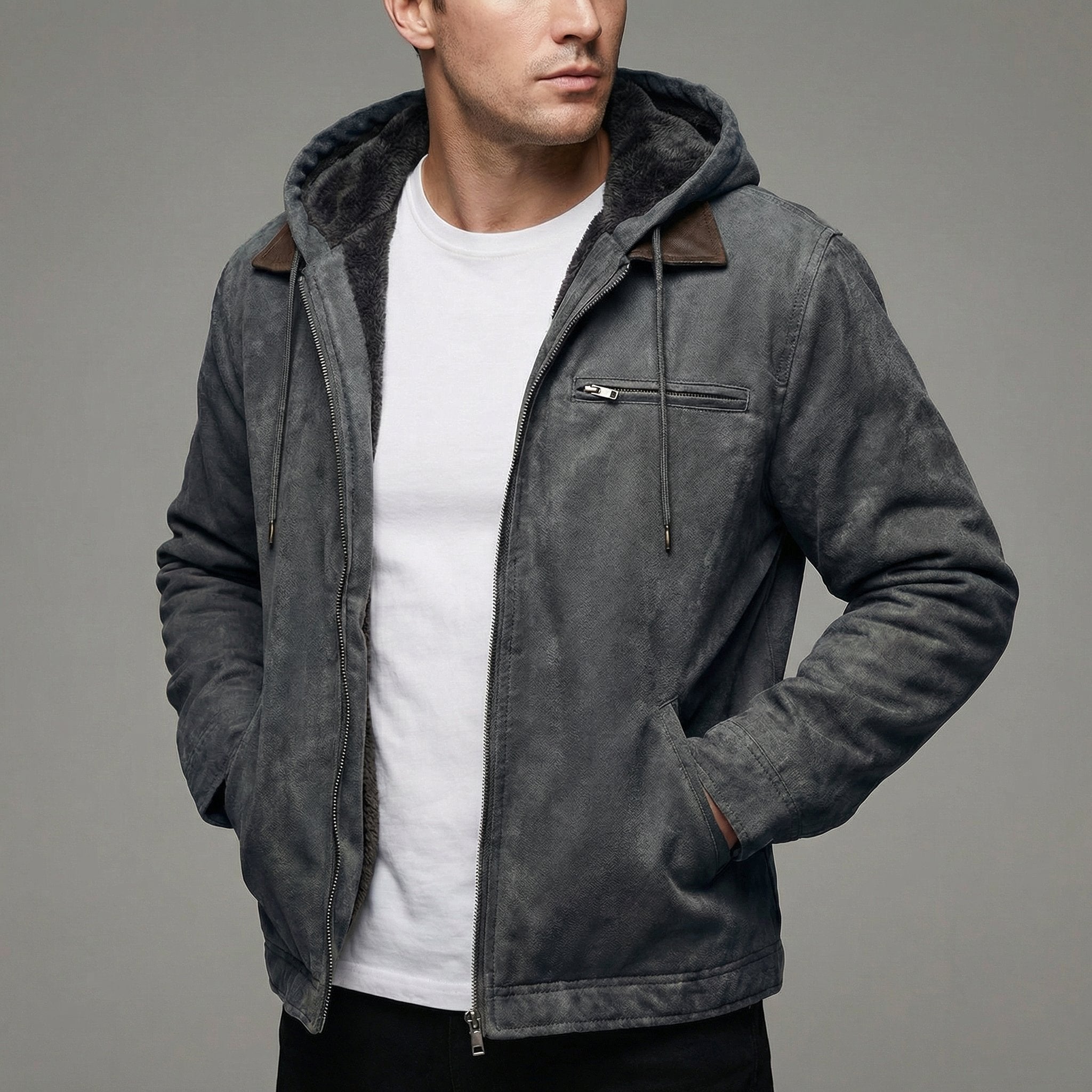 Veste homme capuche doublée polaire zippée style outdoor poches