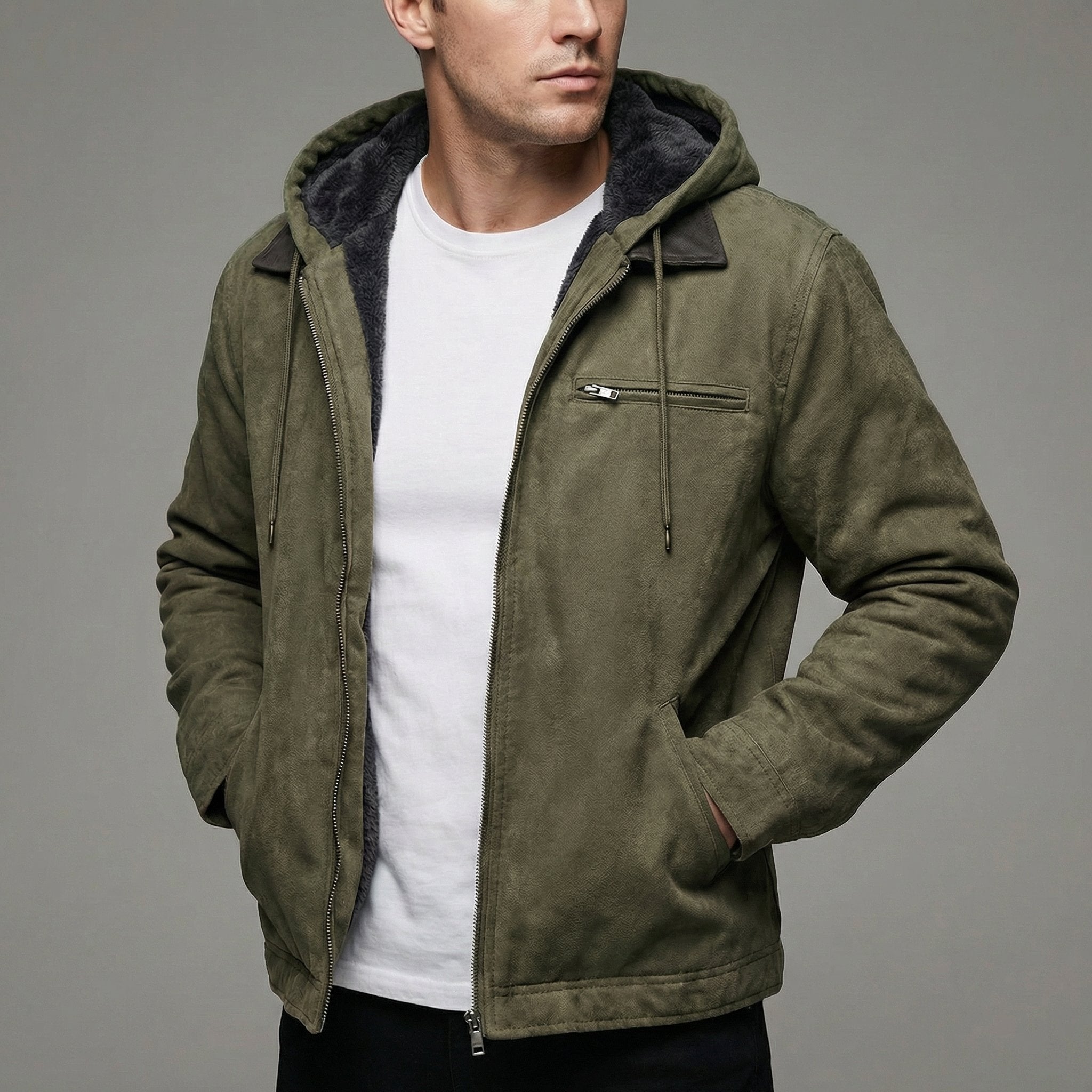 Veste homme capuche doublée polaire zippée style outdoor poches