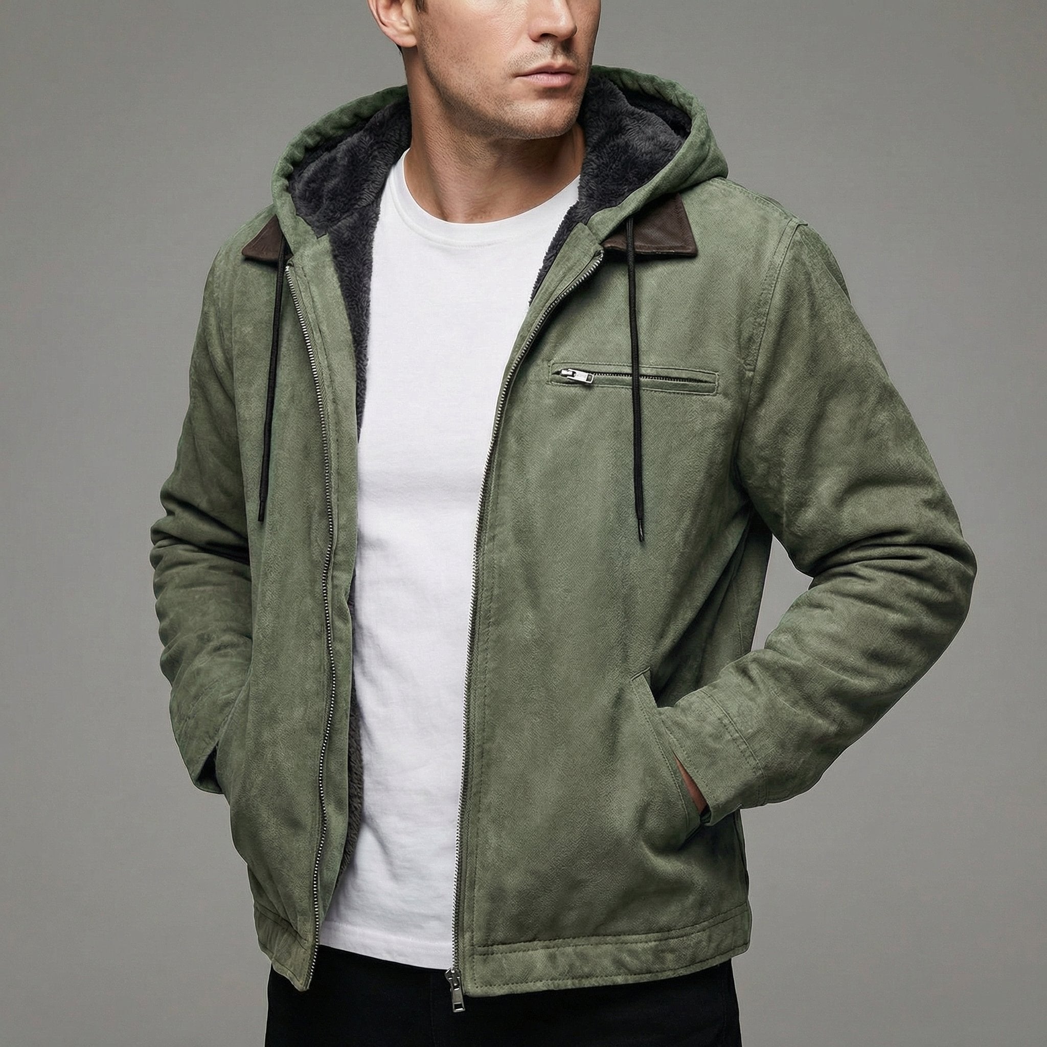 Veste homme capuche doublée polaire zippée style outdoor poches