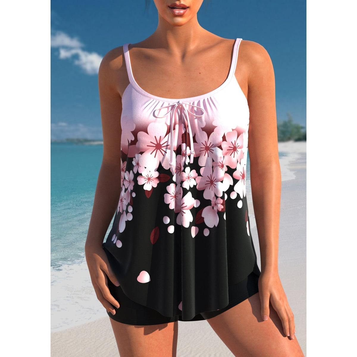 Tankini femme deux pièces débardeur ventre plat shorty