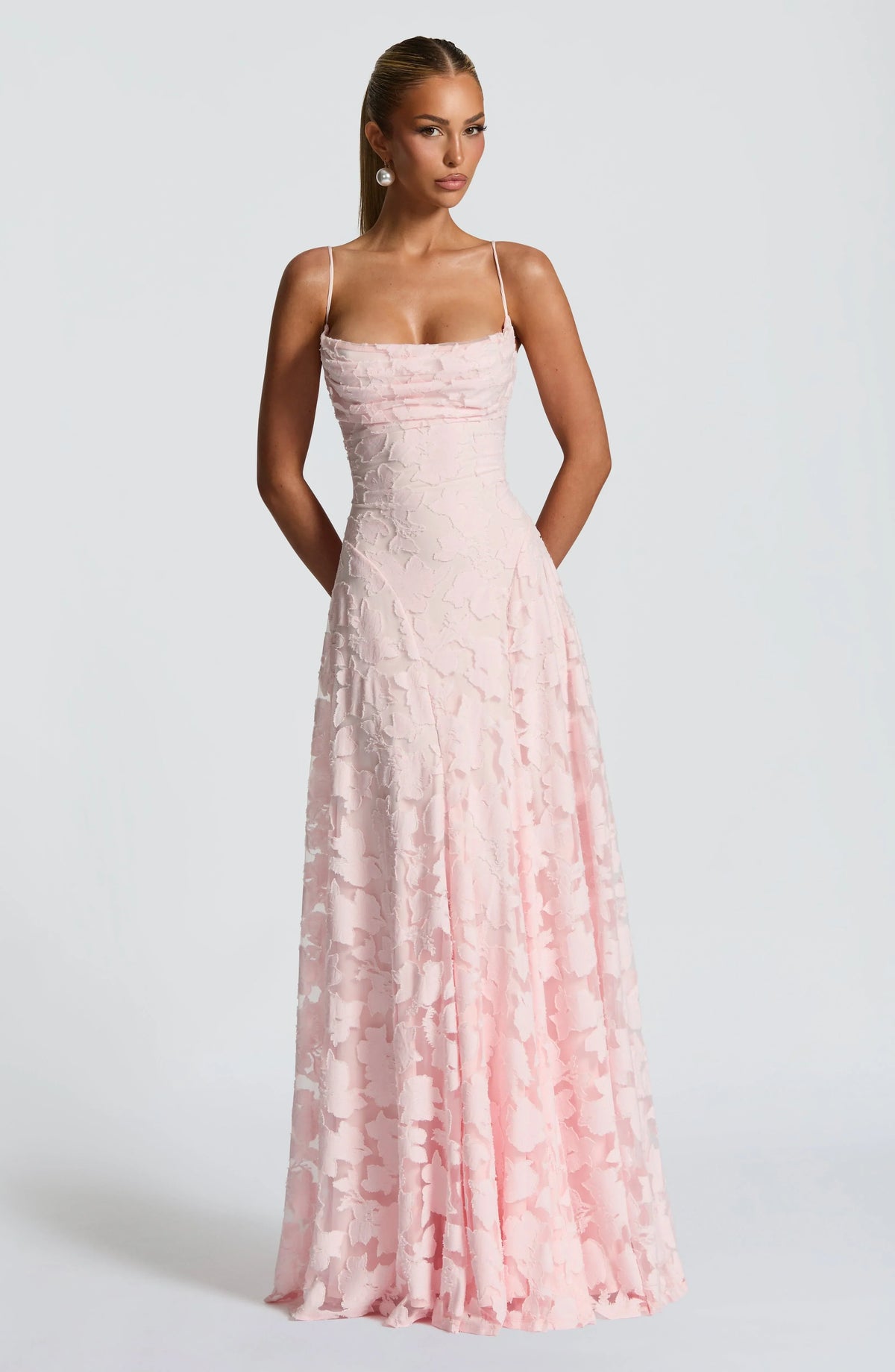 Robe longue femme bretelles fines coupe évasée imprimé floral robe cérémonie élégante