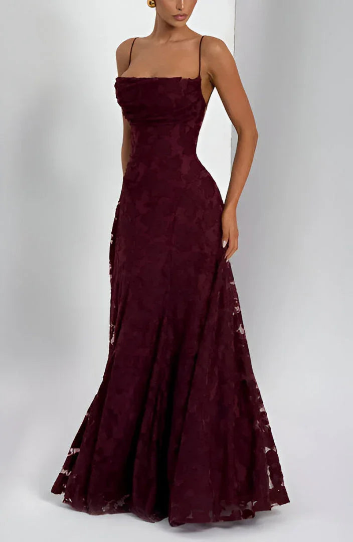 Robe longue femme bretelles fines coupe évasée imprimé floral robe cérémonie élégante